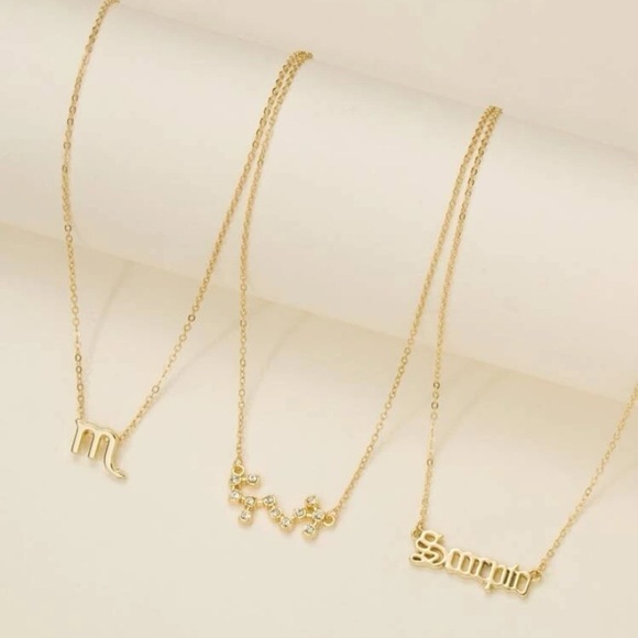 5/$25 Gold Zodiac Pendant Necklace Set 3pcs - Picture 3 of 5